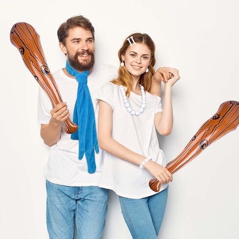 8 Pcs Halloween Couple Costume Caveman Costume Accessories Set with White Bead Necklace Earrings Bracelet Bone Clips Blue Tie Inflatable Cave Bats for Halloween Cave Cosplay Party Supplies in Saudi Arabia