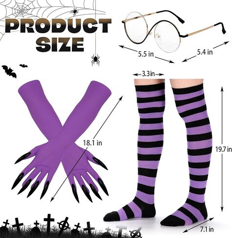 Women Witch Costume Accessories Wicked Witch Hat Glasses Gloves Socks Halloween Cosplay Party Props in Saudi Arabia