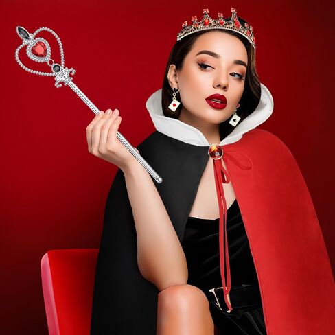 5 Pcs Halloween Queen Costume Accessories Set with Red and Black Cape Heart Crown Wand Cloak for Women in Saudi Arabia