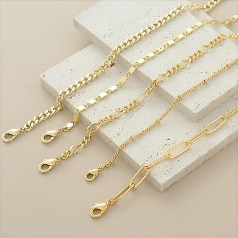 5 PCS Gold Ankle Bracelets for Women, 14k Gold Plated Waterproof Cuban Link Chain Anklets Set, Layered Anklet Bracelets for Women Beach Gift Adjustable Size in Saudi Arabia