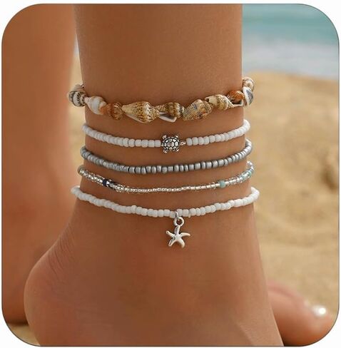 Starfish Beach Anklets for Women Boho Conch Pearl Anklets Surfer Beachy Seashell Vacation Accessories in Kuwait