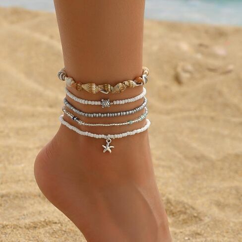Starfish Beach Anklets for Women Boho Conch Pearl Anklets Surfer Beachy Seashell Vacation Accessories in Kuwait