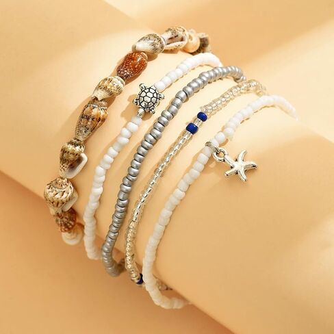 Starfish Beach Anklets for Women Boho Conch Pearl Anklets Surfer Beachy Seashell Vacation Accessories in Kuwait