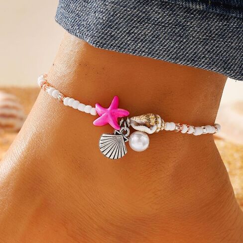 Starfish Beach Anklets for Women Boho Conch Pearl Anklets Surfer Beachy Seashell Vacation Accessories in Kuwait