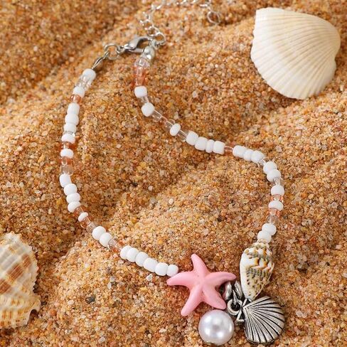 Starfish Beach Anklets for Women Boho Conch Pearl Anklets Surfer Beachy Seashell Vacation Accessories in Kuwait