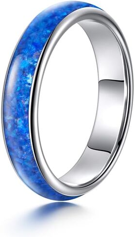 Gold Rings for Women,4mm Opal Ring Tungsten Wedding Band Multicolor Crushed Opal Inlay Fashion Chunky Rings for Women,Dome Polished Comfort Fit Engagement Rings in Saudi Arabia