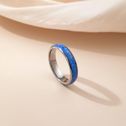 Gold Rings for Women,4mm Opal Ring Tungsten Wedding Band Multicolor Crushed Opal Inlay Fashion Chunky Rings for Women,Dome Polished Comfort Fit Engagement Rings in Saudi Arabia