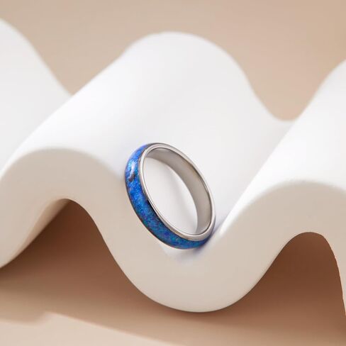 Gold Rings for Women,4mm Opal Ring Tungsten Wedding Band Multicolor Crushed Opal Inlay Fashion Chunky Rings for Women,Dome Polished Comfort Fit Engagement Rings in Saudi Arabia