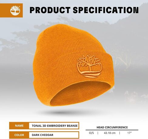 Timberland Men’s Tonal 3D Embroidery Beanie - Soft Knit Winter Hat, Raised Logo, Warm Stretch Fit for Cold Weather Wear in Saudi Arabia