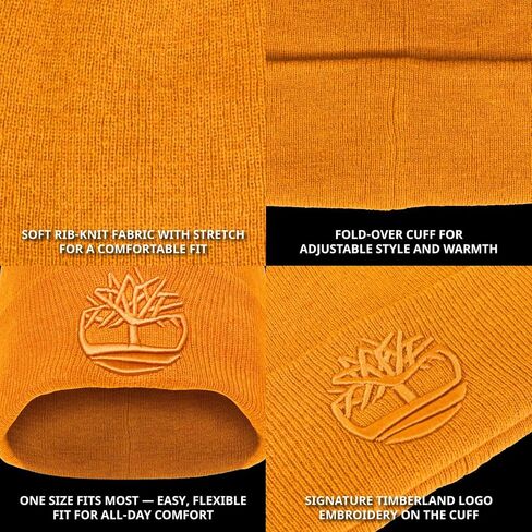 Timberland Men’s Tonal 3D Embroidery Beanie - Soft Knit Winter Hat, Raised Logo, Warm Stretch Fit for Cold Weather Wear in Saudi Arabia