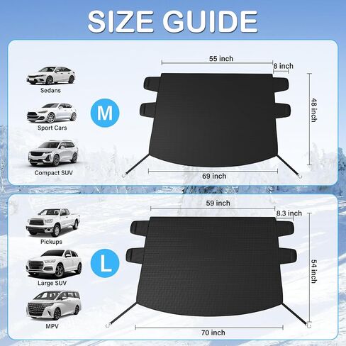 Windshield Cover for Ice and Snow, Heavy Duty Oxford Fabric, Secure Fit Windproof Frost Snow Cover Windshield Protector for Cars, Compact SUVs, Winter Car Accessories in Kuwait