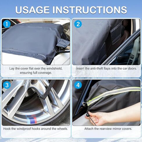 Windshield Cover for Ice and Snow, Heavy Duty Oxford Fabric, Secure Fit Windproof Frost Snow Cover Windshield Protector for Cars, Compact SUVs, Winter Car Accessories in Kuwait