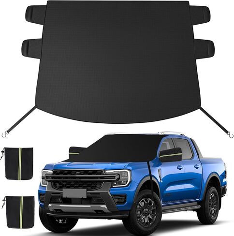 Windshield Cover for Ice and Snow, Heavy Duty Oxford Fabric, Secure Fit Windproof Frost Snow Cover Windshield Protector for Cars, Compact SUVs, Winter Car Accessories in Kuwait