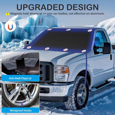 Windshield Cover for Ice and Snow, Heavy Duty Oxford Fabric, Secure Fit Windproof Frost Snow Cover Windshield Protector for Cars, Compact SUVs, Winter Car Accessories in Kuwait