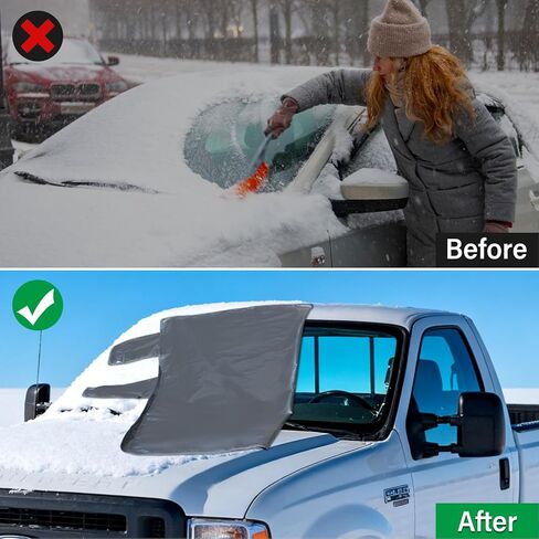Windshield Cover for Ice and Snow, Heavy Duty Oxford Fabric, Secure Fit Windproof Frost Snow Cover Windshield Protector for Cars, Compact SUVs, Winter Car Accessories in Kuwait