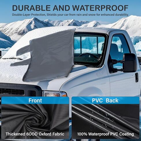 Windshield Cover for Ice and Snow, Heavy Duty Oxford Fabric, Secure Fit Windproof Frost Snow Cover Windshield Protector for Cars, Compact SUVs, Winter Car Accessories in Kuwait