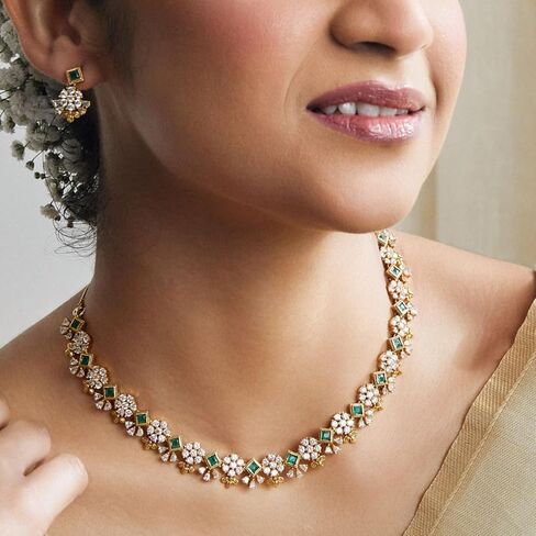 مجموعة قلادة TARINIKA باللون الأخضر الزمردي اللامع تشيكوسلوفاكيا - مجموعات المجوهرات الهندية للنساء | مثالي للمناسبات العرقية | قلادة هندية تقليدية | ضمان لمدة سنة* in Kuwait