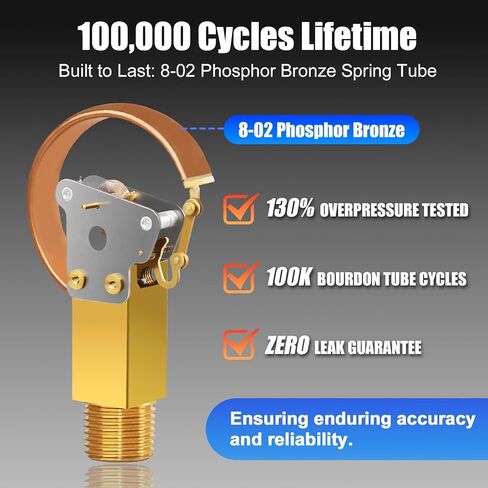2-1/2inch Dial Size, Liquid Filled Pressure Gauge, 0-200psi/bar, 304 Stainless Steel Case, 1/4" NPT Lower Mount, Brass Connection, IP67 in Saudi Arabia