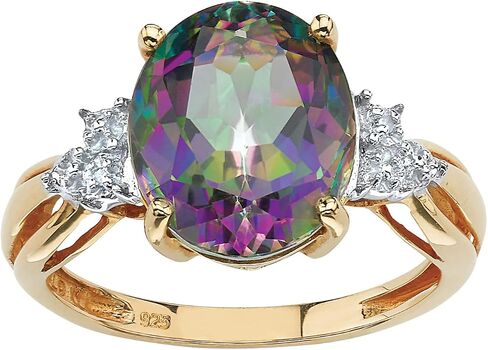 PalmBeach Yellow Gold-plated Sterling Silver Oval Cut Genuine Mystic Fire Topaz and Diamond Accent Ring Sizes 6-10 in Saudi Arabia