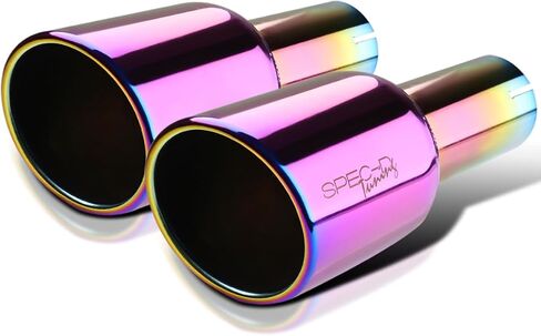 Spec-D Tuning 2.5" Inlet 4.125" Slant Titanium Dual Burnt Tip Stainless Steel Exhaust Muffler in Saudi Arabia