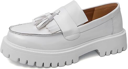 Men's Handmade Patent Leather Tassel Loafers Lug Sole Non-Slip Comfortable Wide Toe Platform Dress Leather Shoes for Business Formal Party Casual Office Work in Kuwait