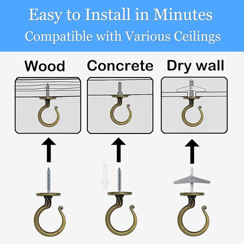 Heavy-Duty Ceiling Hook for Multiple Surfaces - Supports 40 lbs, Versatile for Wood, Concrete & Drywall, Easy Install (2, Black) in Saudi Arabia