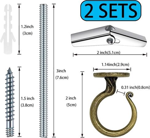 Heavy-Duty Ceiling Hook for Multiple Surfaces - Supports 40 lbs, Versatile for Wood, Concrete & Drywall, Easy Install (2, Black) in Saudi Arabia