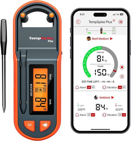 TempSpike 600 ft Wireless Meat Thermometer with Ultra-Thinner Probe, Bluetooth Meat Thermometer with Standalone LCD Booster, Meat Thermometer Digital Wireless for BBQ Grill Smoker Rotisserie Sous vide in Saudi Arabia