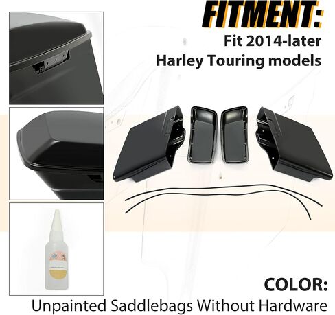 ECOTRIC 5'' Extended Stretched Saddlebags Unpainted Compatible with 2014-later Harley Touring FLT FLHT FLHTCU FLHRC Road King Road Glide Street Glide Electra Glide Ultra-Classic (W/O Hardware) in Saudi Arabia