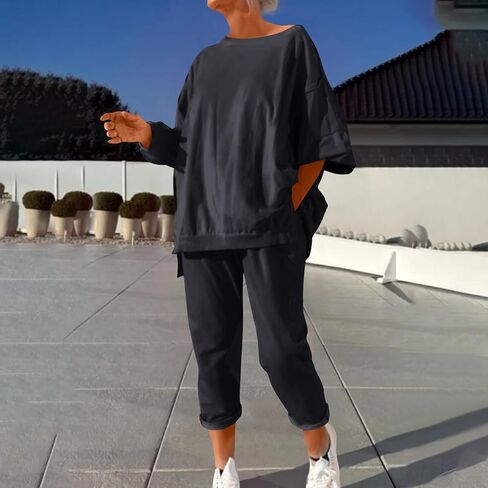 Womens Sweatsuits 2 Piece Set Fall Winter Oversized Sweatshirt Loose Sweat Pants Tracksuits Lounge Sets with Pockets in Saudi Arabia