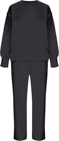 Womens Sweatsuits 2 Piece Set Fall Winter Oversized Sweatshirt Loose Sweat Pants Tracksuits Lounge Sets with Pockets in Saudi Arabia