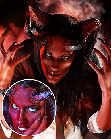 Libima Halloween Devil Horns للرجال والنساء، الأطراف الصناعية اللاتكس، شيطان الهالوين، زي قرون الماعز، مع صندوق تخزين in Saudi Arabia