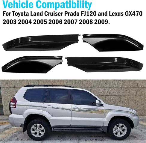 TTCR-II Compatible with 2003-2009 Toyota Land Cruiser Prado FJ120 Roof Rack Cover, for 2003-2009 Toyota Lexus GX470 J120 Cargo Luggage Rack Rail End Cover Shell 4 Pcs (Gloss Black) in Kuwait