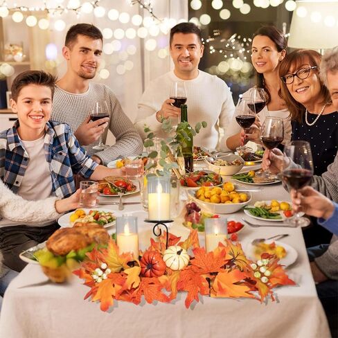 Fall Candle Holder Centerpiece for Table with Lights 3 Wick Candle Holde with Big Pumpkins Cute Berries and Rich Maples Autumn Decorations for Table Centerpiece Dining Room Desktop Indoor Home Decor in Kuwait