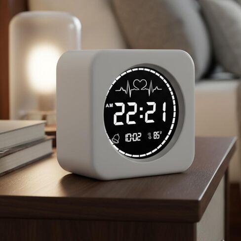 Minimalist Silent Alarm Clock for Travel and Bedroom Use - Features Heartbeat Animation, Soft Auto-Dim Backlight, Temperature Monitor Snooze Function & Simple One-Touch Controls in Pocket-Sized Design in Saudi Arabia
