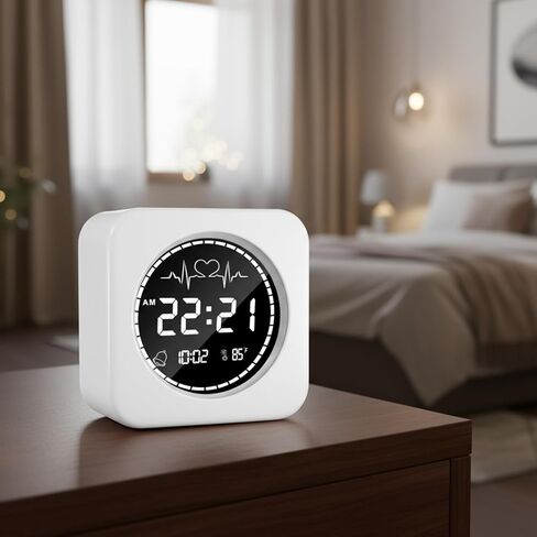 Minimalist Silent Alarm Clock for Travel and Bedroom Use - Features Heartbeat Animation, Soft Auto-Dim Backlight, Temperature Monitor Snooze Function & Simple One-Touch Controls in Pocket-Sized Design in Saudi Arabia