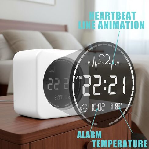 Minimalist Silent Alarm Clock for Travel and Bedroom Use - Features Heartbeat Animation, Soft Auto-Dim Backlight, Temperature Monitor Snooze Function & Simple One-Touch Controls in Pocket-Sized Design in Saudi Arabia