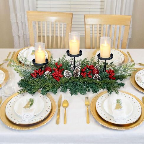 Fall Candle Holder Centerpiece for Table with Lights 3 Wick Candle Holde with Big Pumpkins Cute Berries and Rich Maples Autumn Decorations for Table Centerpiece Dining Room Desktop Indoor Home Decor in Kuwait