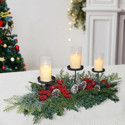 Fall Candle Holder Centerpiece for Table with Lights 3 Wick Candle Holde with Big Pumpkins Cute Berries and Rich Maples Autumn Decorations for Table Centerpiece Dining Room Desktop Indoor Home Decor in Kuwait