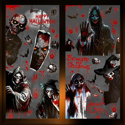 HOWAF 8 Sheets Halloween Bloody Window Clings, Scary Zombie Hand Prints Foot Prints Window Stickers for Halloween Haunted House Party Decor, Spooky Bloody Windows Decals for Bathroom Wall Floor in Saudi Arabia