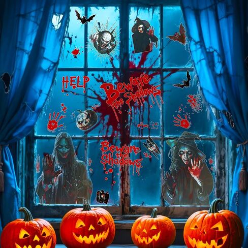 HOWAF 8 Sheets Halloween Bloody Window Clings, Scary Zombie Hand Prints Foot Prints Window Stickers for Halloween Haunted House Party Decor, Spooky Bloody Windows Decals for Bathroom Wall Floor in Saudi Arabia