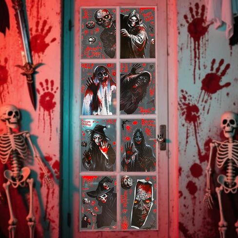 HOWAF 8 Sheets Halloween Bloody Window Clings, Scary Zombie Hand Prints Foot Prints Window Stickers for Halloween Haunted House Party Decor, Spooky Bloody Windows Decals for Bathroom Wall Floor in Saudi Arabia
