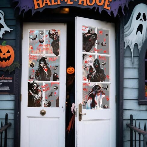 HOWAF 8 Sheets Halloween Bloody Window Clings, Scary Zombie Hand Prints Foot Prints Window Stickers for Halloween Haunted House Party Decor, Spooky Bloody Windows Decals for Bathroom Wall Floor in Saudi Arabia