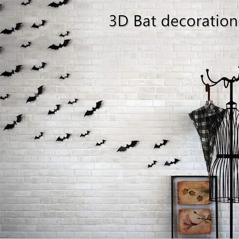 Bat Wall Decor, 12 Pcs Halloween Bat Stickers for Home Decor, 4 Size 3D Waterproof Bats Decoration for Room (Black) in Saudi Arabia
