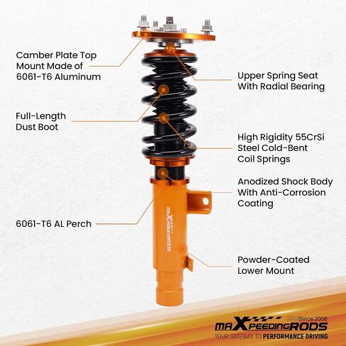 maxpeedingrods Coilovers لهوندا أكورد 2013-2017، لـ Acura TLX 2015-2020، طقم تعليق كويلوفيرز قابل للتعديل للارتفاع، دعامات ممتص الصدمات للتخميد مسبقًا، طقم خفض ذهبي in Saudi Arabia