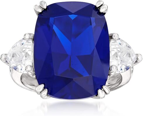 Ross-Simons 12.25 Carat Cushion-Cut Simulated Sapphire and 1.75 ct. t.w. CZ Ring in Sterling Silver in Saudi Arabia