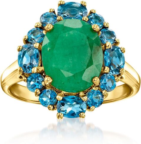 Ross-Simons 2.80 Carat Emerald and 1.40 ct. t.w. London Blue Topaz Ring in 18kt Gold Over Sterling in Saudi Arabia