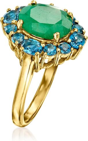 Ross-Simons 2.80 Carat Emerald and 1.40 ct. t.w. London Blue Topaz Ring in 18kt Gold Over Sterling in Saudi Arabia