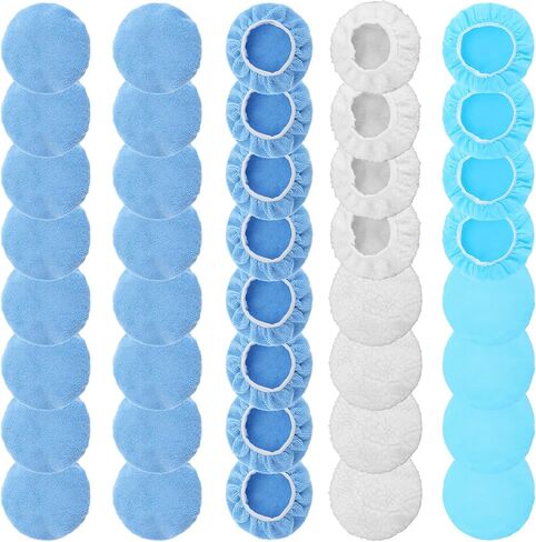 40 Pieces Buffer Pads Cover Car Polisher Bonnet Orbital Buffer Bonnets Microfiber Waxers Bonnet Set Including 24 Microfiber 8 Plush 8 Non Woven for Polisher(5-6 Inch) in Saudi Arabia