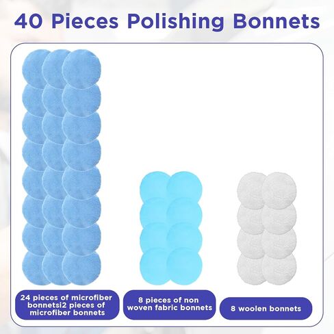 40 Pieces Buffer Pads Cover Car Polisher Bonnet Orbital Buffer Bonnets Microfiber Waxers Bonnet Set Including 24 Microfiber 8 Plush 8 Non Woven for Polisher(5-6 Inch) in Saudi Arabia